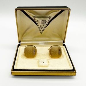Vintage Swank Brushed Gold Tone Etched Square Cufflinks IOB
